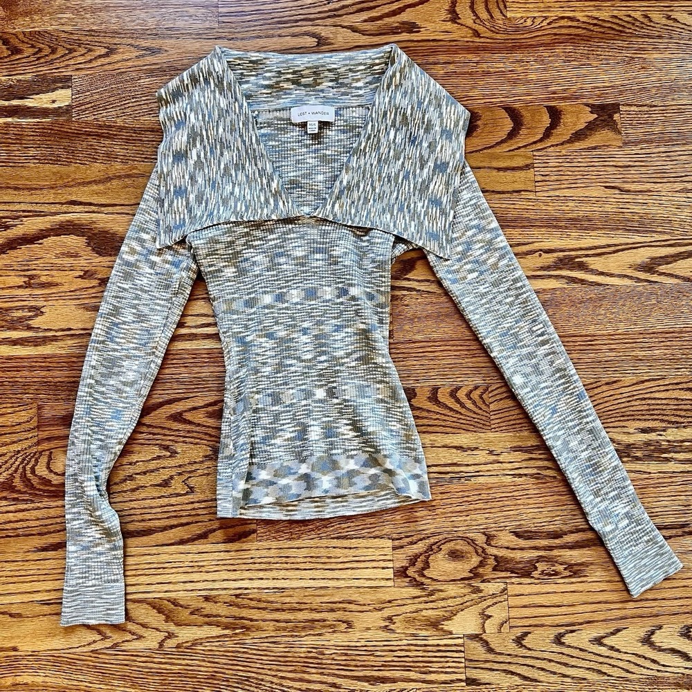 Lost + Wander Y2K Style Long Sleeve Fitted Knit Top Marled Design Sz XS/S  NWOT